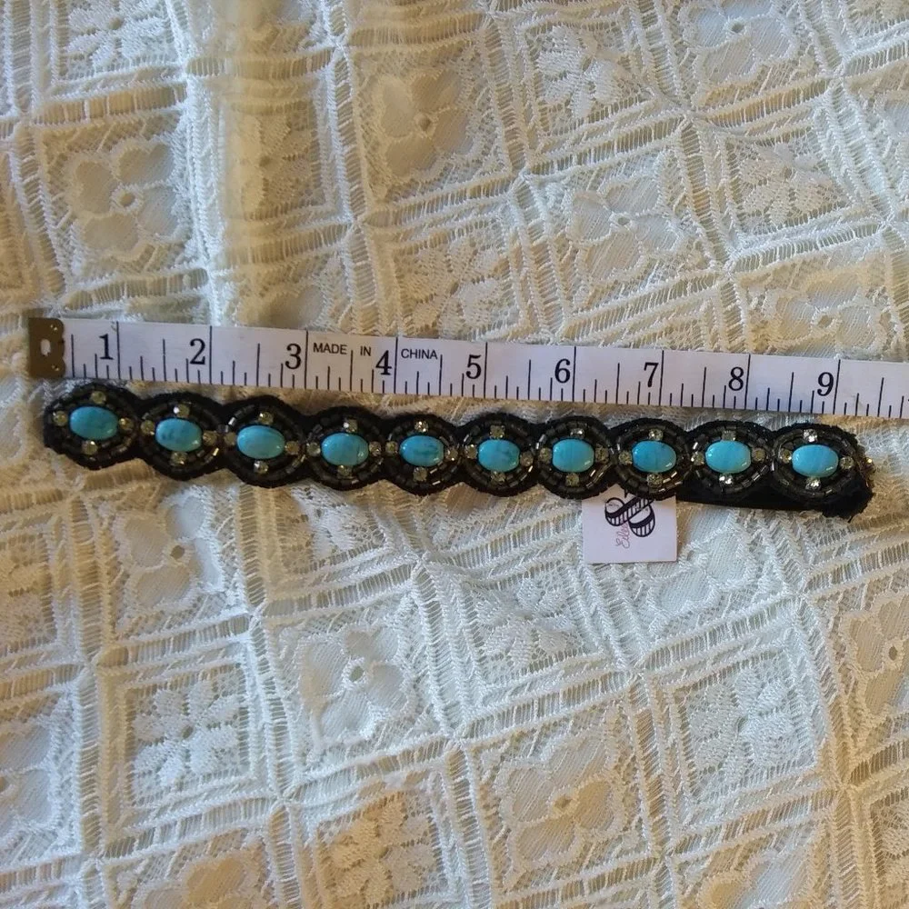 Southwestern Turquoise Embellished Headband Festival Boho Beads| New